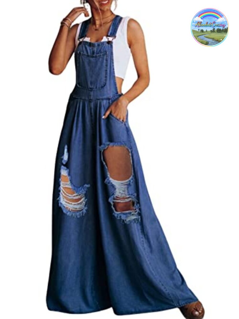 Women's Adjustable Denim Overalls Baggy Wide Leg Bib Jumpsuit